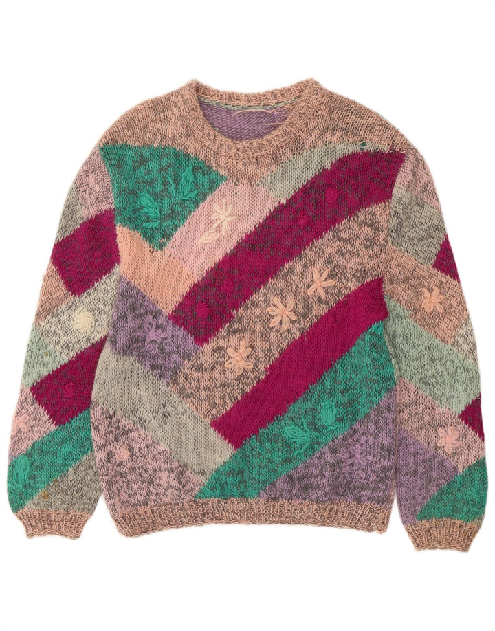 VINTAGE Dame Boat Neck Jumper Sweater UK 18 XL Multicolored Floral