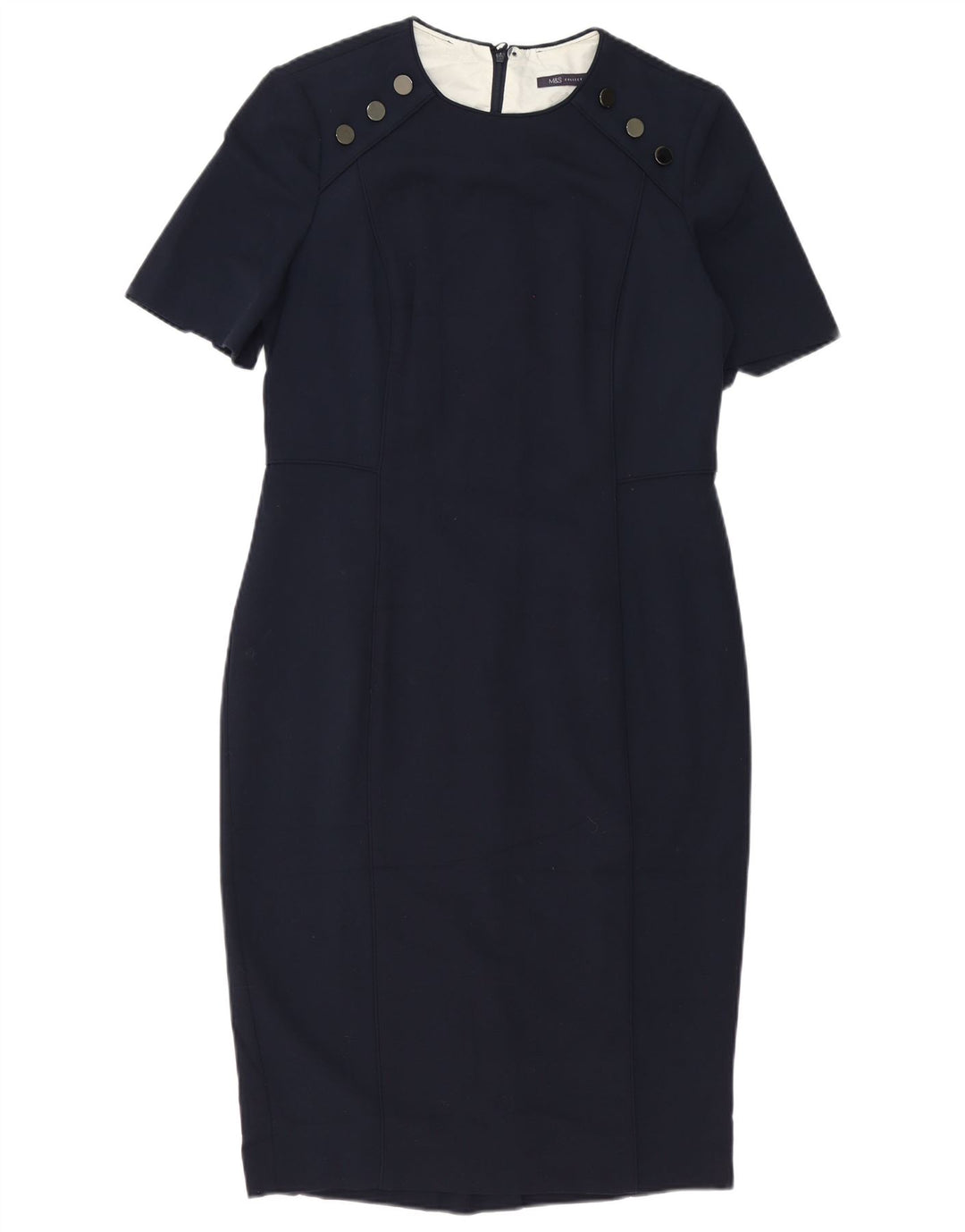 Marks & Spencer Womens Sheath Dress UK 14 Large Navy Blue Polyester