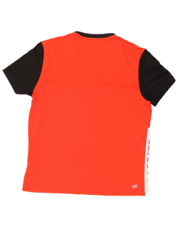 Lacoste Herre grafisk T-shirt Top Størrelse 4 Medium Rød Colourblock Polyester