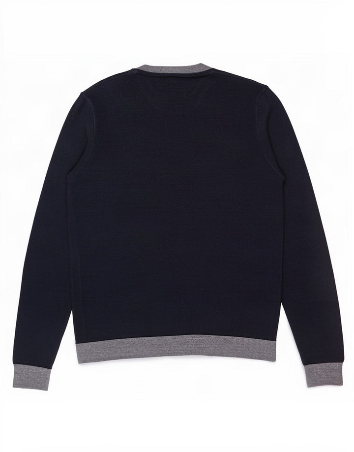 Ted Baker Herre Crew Neck Jumper Sweater Størrelse 5 XL Navy Blue Colourblock