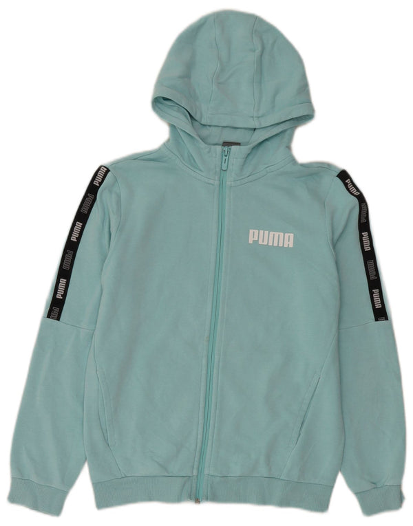 Puma Boys grafisk hættetrøje med lynlås 11-12 år Blå Colourblock Bomuld
