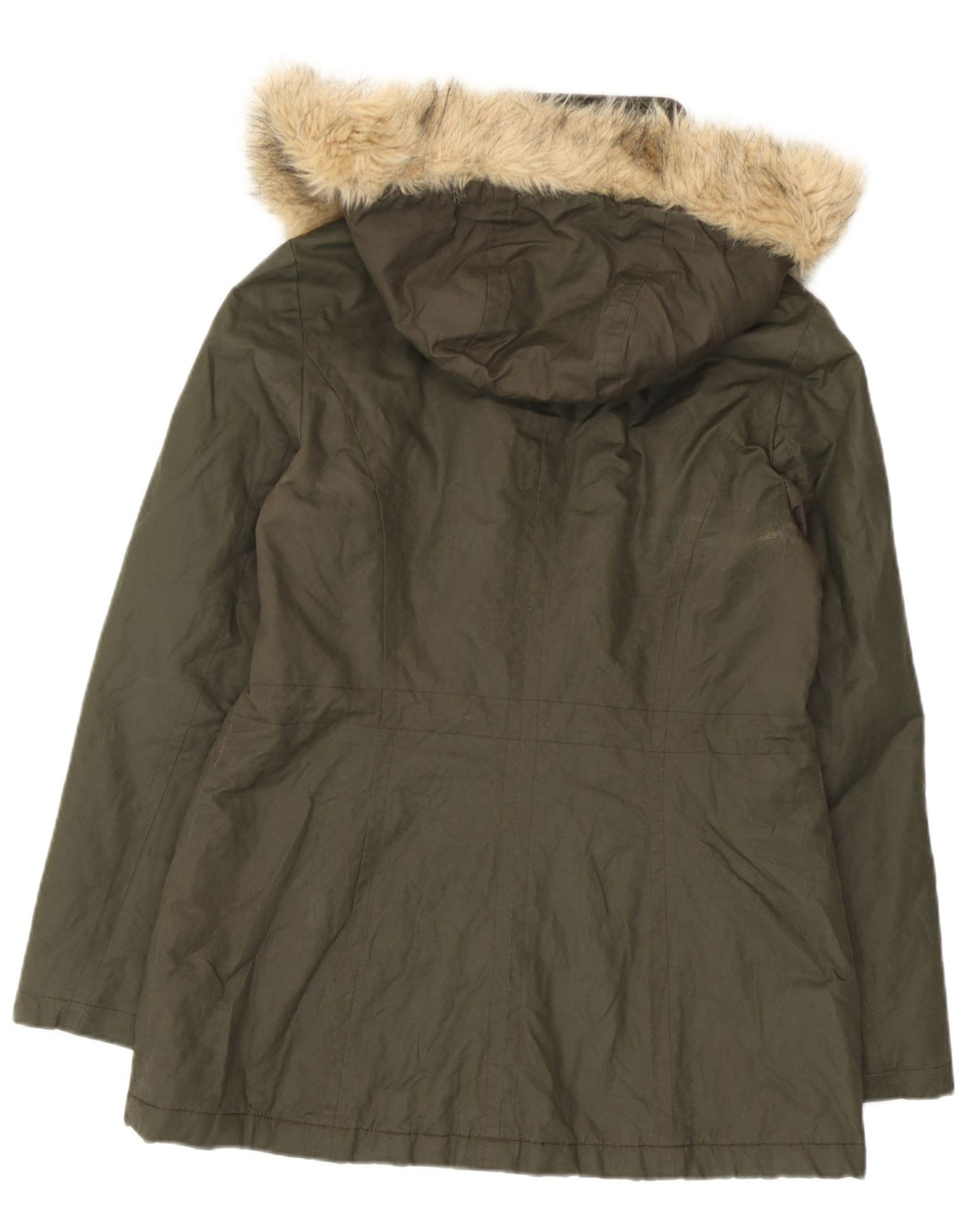 Marks & Spencer Dame Parkajakke med hætte UK 12 Medium Khaki Bomuld