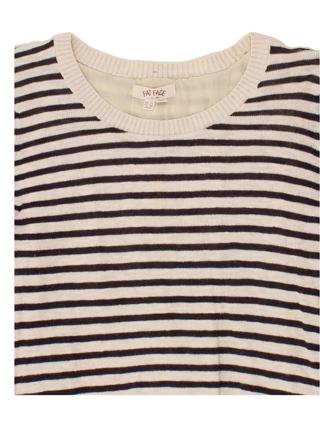 FAT FACE Womens Crew Neck Jumper Sweater UK 10 Small Beige Striped Vintage Fat Face and Second-Hand Fat Face from Messina Hembry 