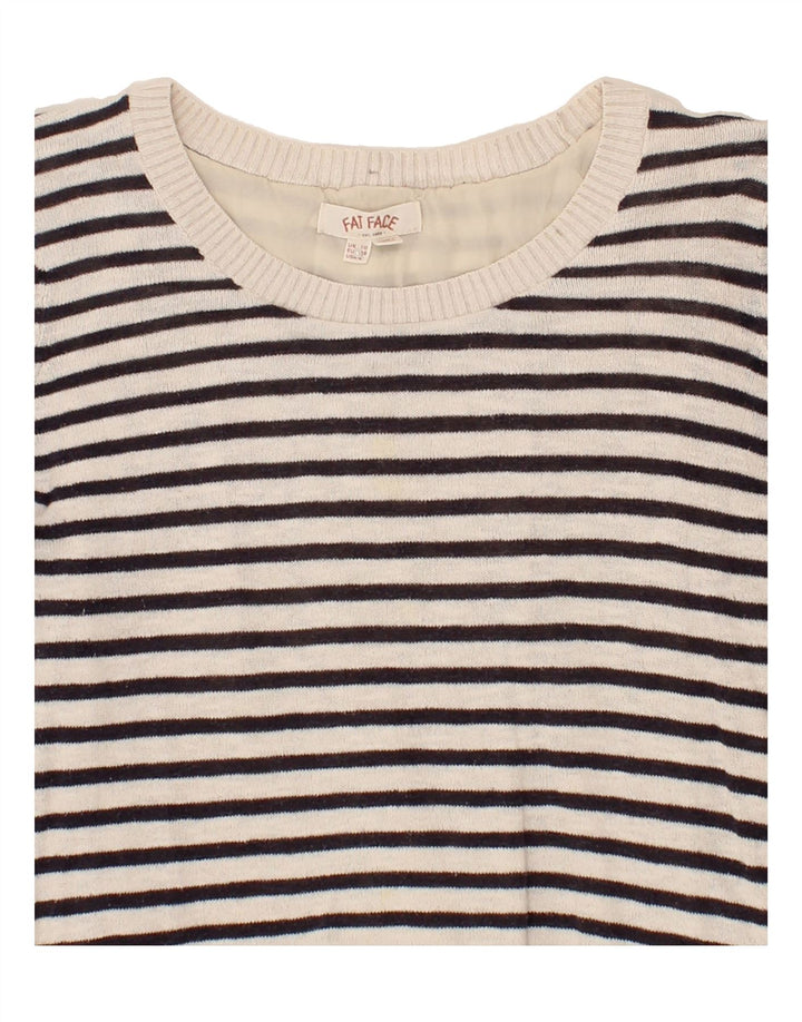 FAT FACE Womens Crew Neck Jumper Sweater UK 10 Small Beige Striped Vintage Fat Face and Second-Hand Fat Face from Messina Hembry 