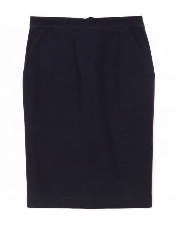 Marella Dame Højtalje Lige Nederdel UK 18 XL W32 Navy Blue Linen