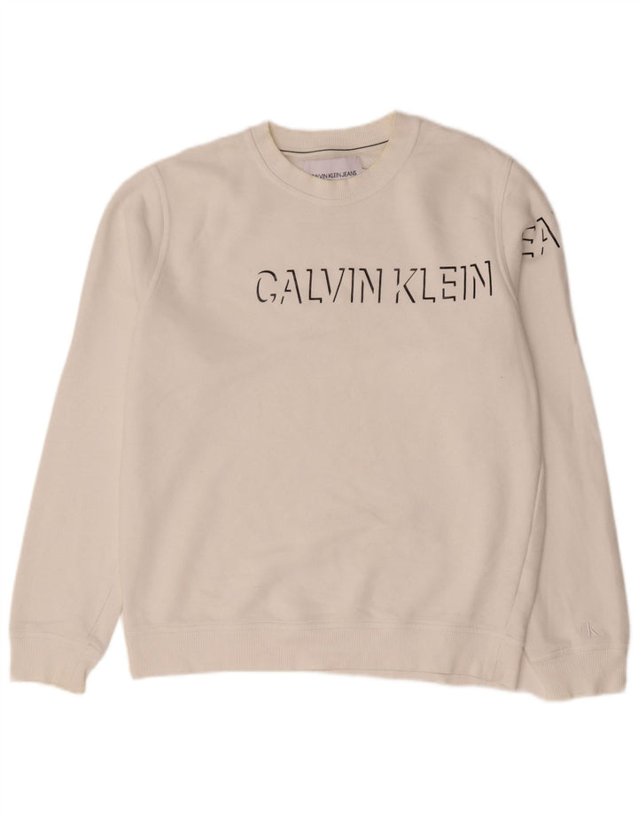 Calvin Klein Jeans Herre Grafisk Sweatshirt Jumper Stor Hvid Bomuld