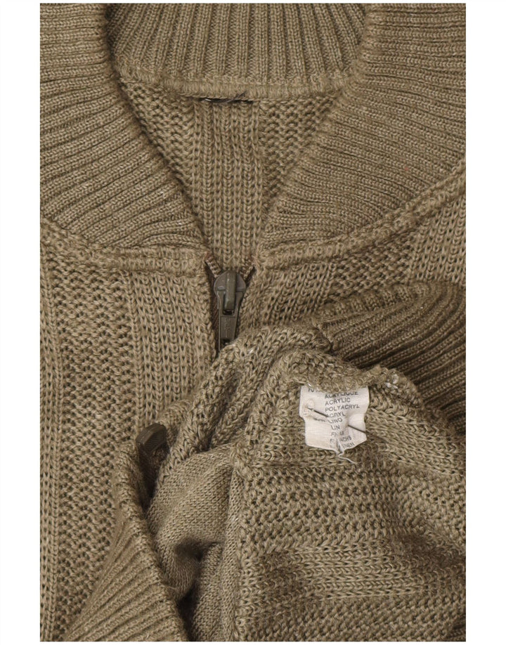 Vintage herre cardigan sweater Medium Khaki Colourblock Akryl
