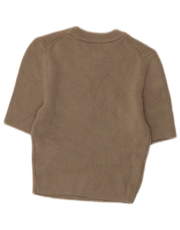 Zara Womens Crop Kortærmet Boat Neck Jumper Sweater UK 8 Small Grey