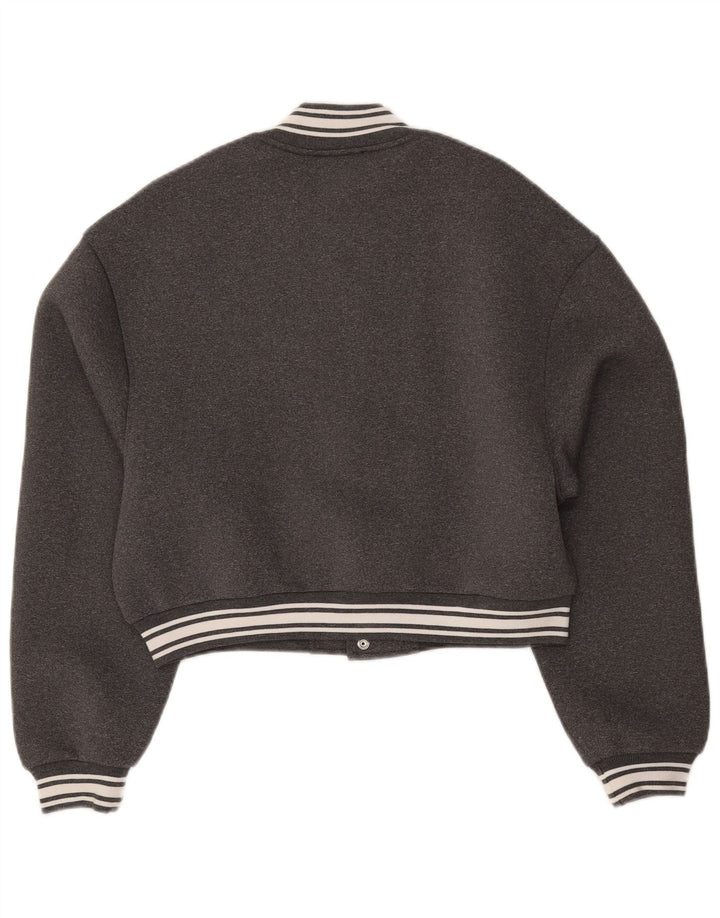 ZARA Womens Oversized Crop Varsity Jacket UK 10 Small Grey Polyester