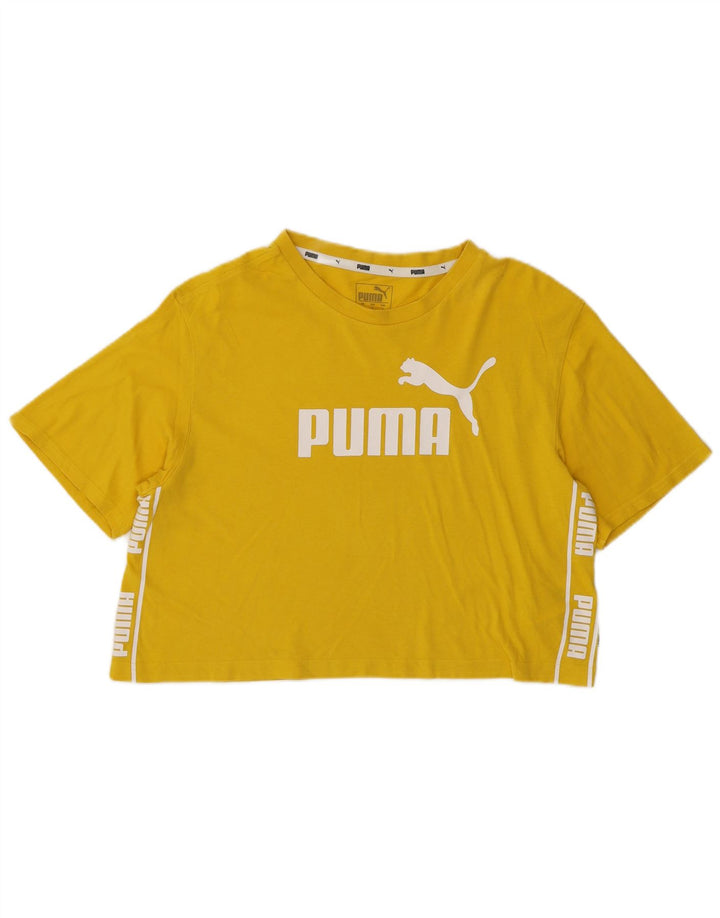 PUMA Womens Crop Oversized grafisk T-shirt top UK 10 Lille gul bomuld