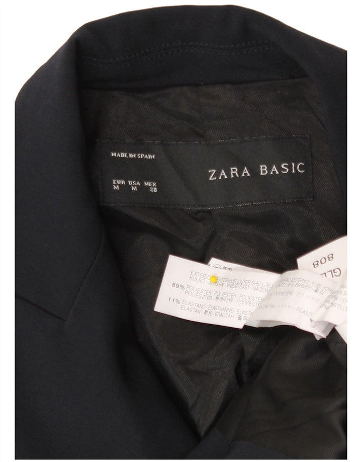 Zara Dame Dobbeltradet Blazer Jacket UK 12 Medium Navy Blue Polyester