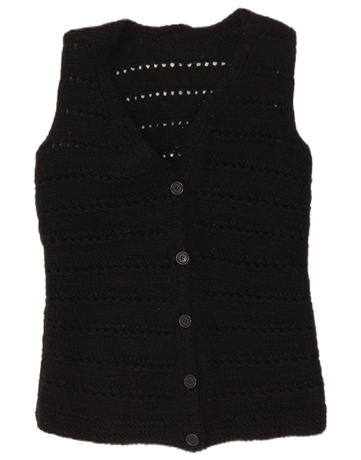 Vintage ærmeløs cardigan sweater til kvinder UK 12 Medium Black