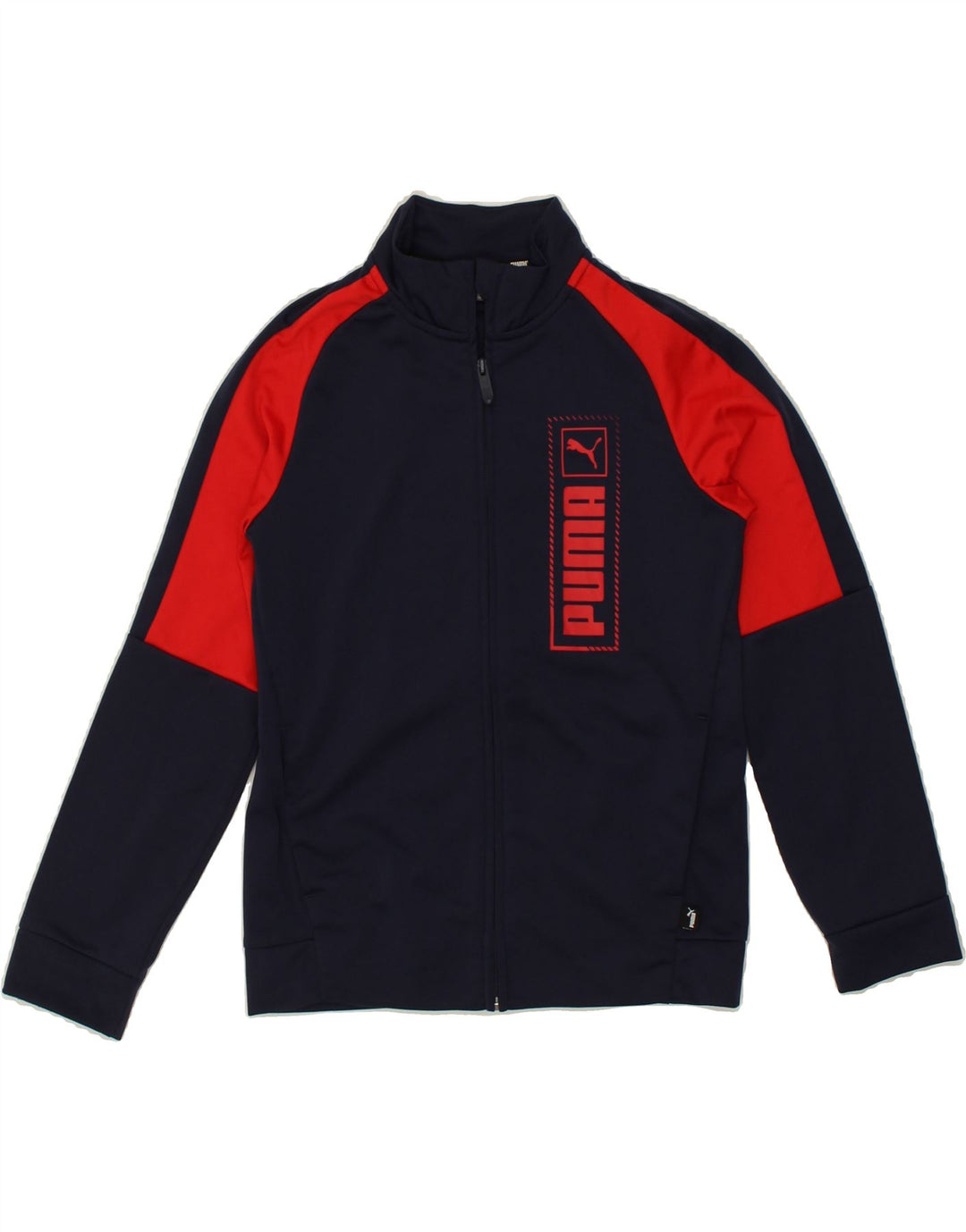 PUMA Boys Graphic Tracksuit Top Jacket 11-12 Years Navy Blue Colourblock | Vintage Puma | Thrift | Second-Hand Puma | Used Clothing | Messina Hembry 