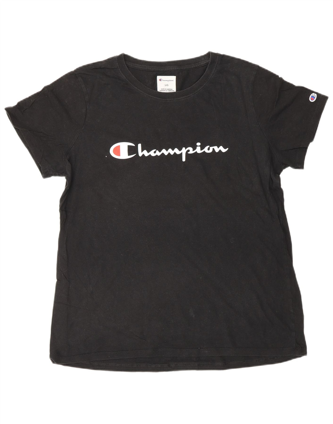 Champion Dame Grafisk T-Shirt Top UK 16 Stor Sort Bomuld