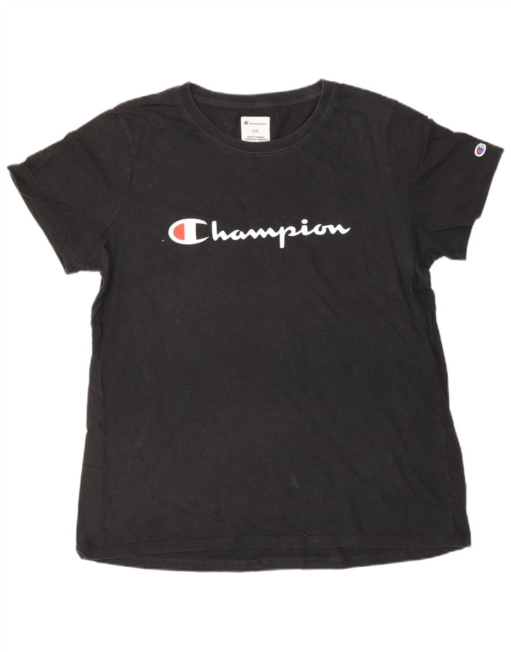 Champion Dame Grafisk T-Shirt Top UK 16 Stor Sort Bomuld