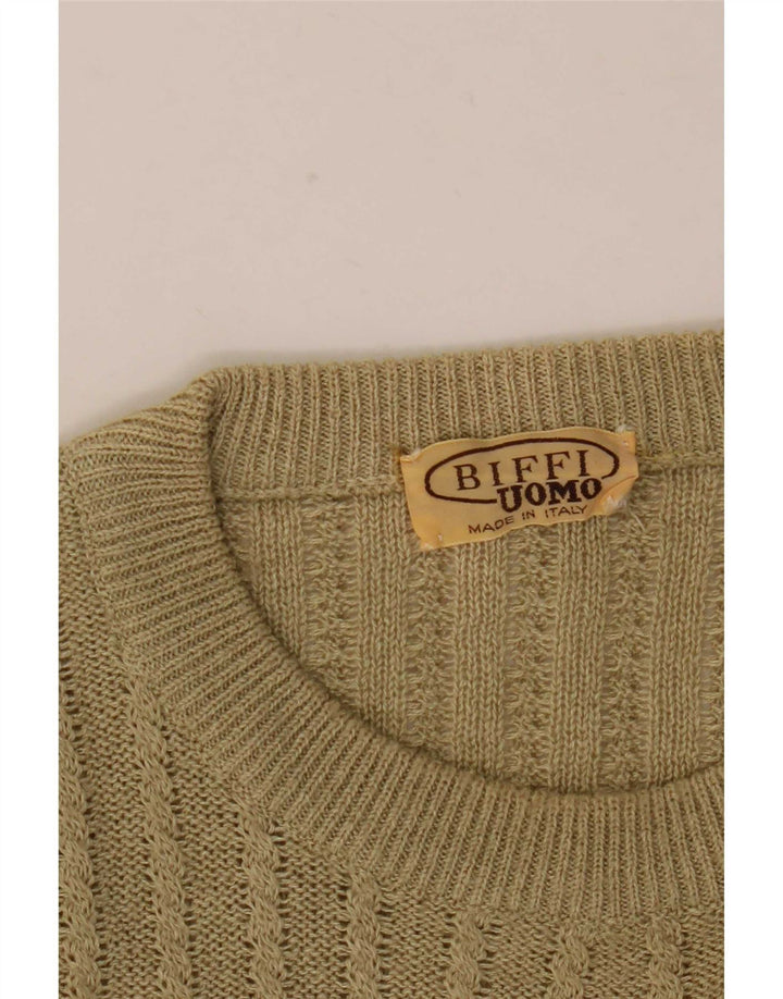 Biffi Herre grafisk rund hals sweater stor beige