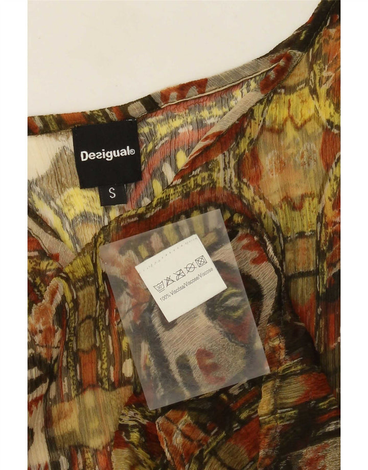 Desigual kvinders abstrakt mønster bluse Top UK 8 Small Khaki Viscose