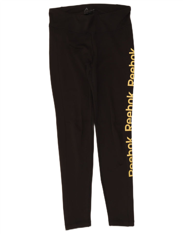 REEBOK Womens Graphic Leggings UK 12/14 Medium  Black