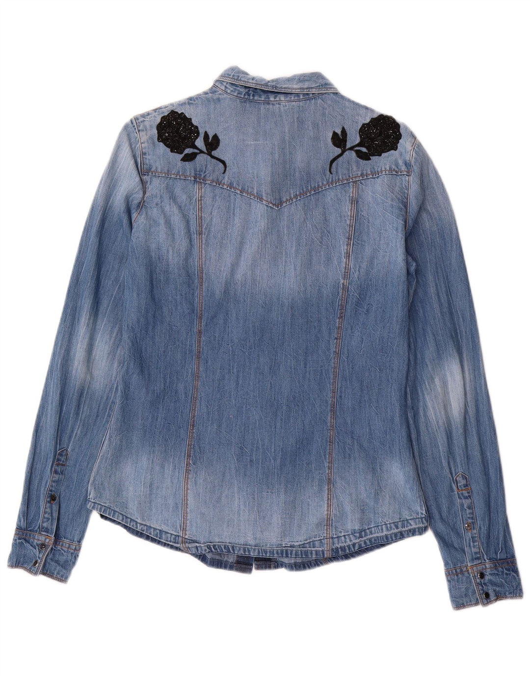 GUESS Dame Denim Shirt UK 14 Medium Blue Floral