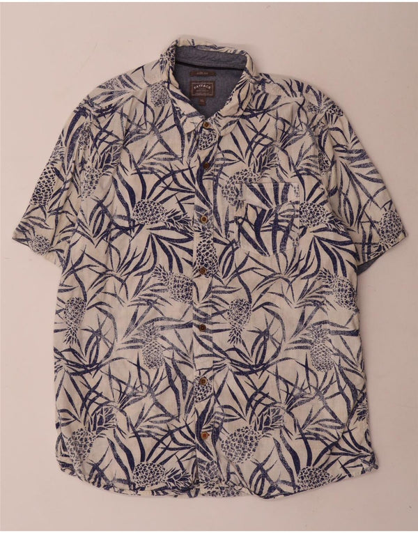 Fat Face Herre Kortærmet Slim Fit Shirt XL Hvid Blomsterbomuld