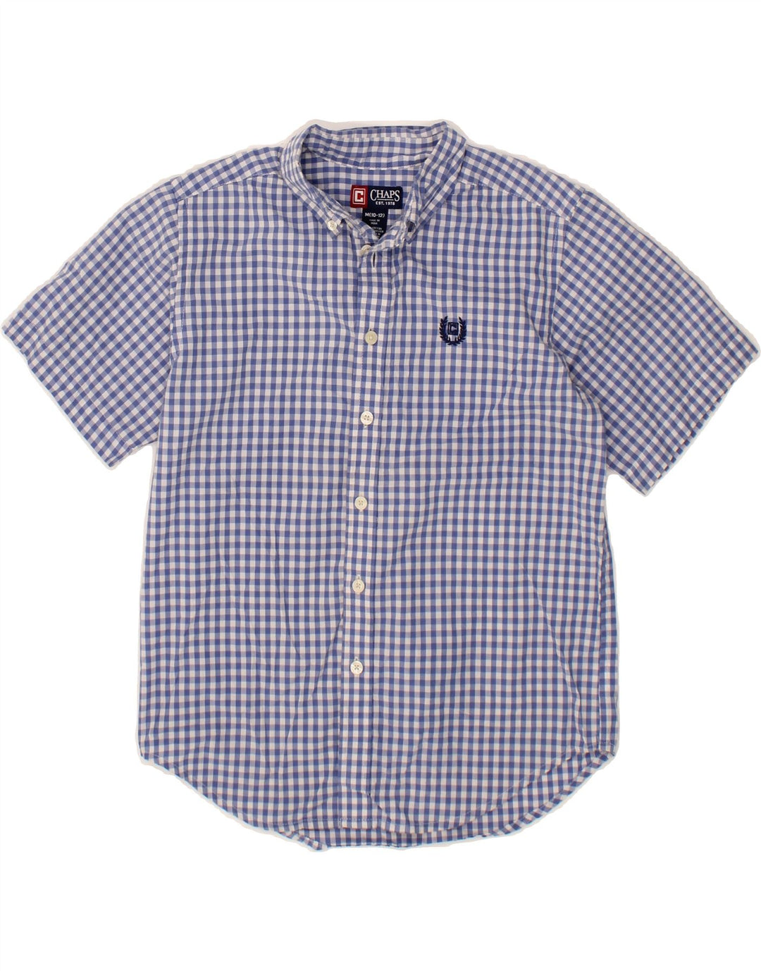 CHAPS Boys Short Sleeve Shirt 10-11 Years Medium  Blue Gingham Cotton Vintage Chaps and Second-Hand Chaps from Messina Hembry 