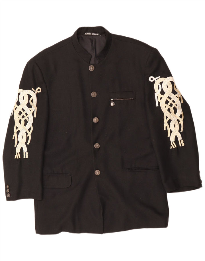 VINTAGE Herre 5-knaps blazerjakke UK 40 Stor sort viskose