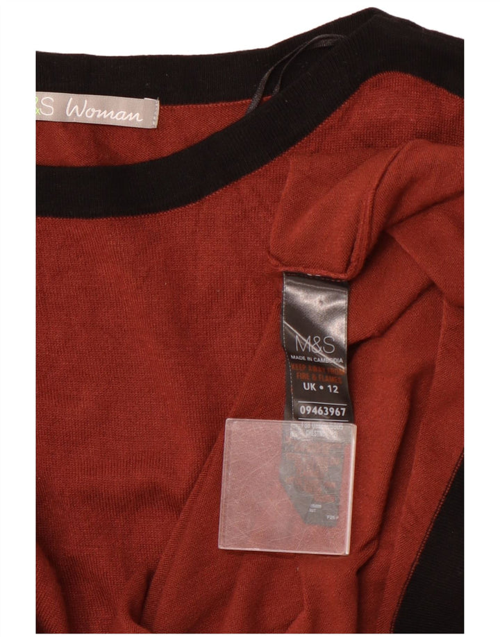 MARKS & SPENCER Dame 3/4-ærmet tunikatop UK 12 Medium Brun Colourblock