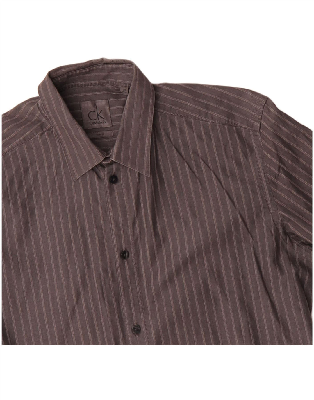 CALVIN KLEIN Mens Slim Fit Shirt Size 39 15 1/2 Medium Grey Striped Cotton