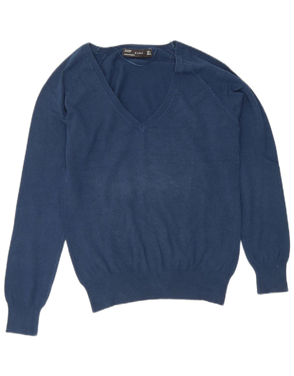 Zara Dame V-hals sweater UK 14 Large Navy Blue