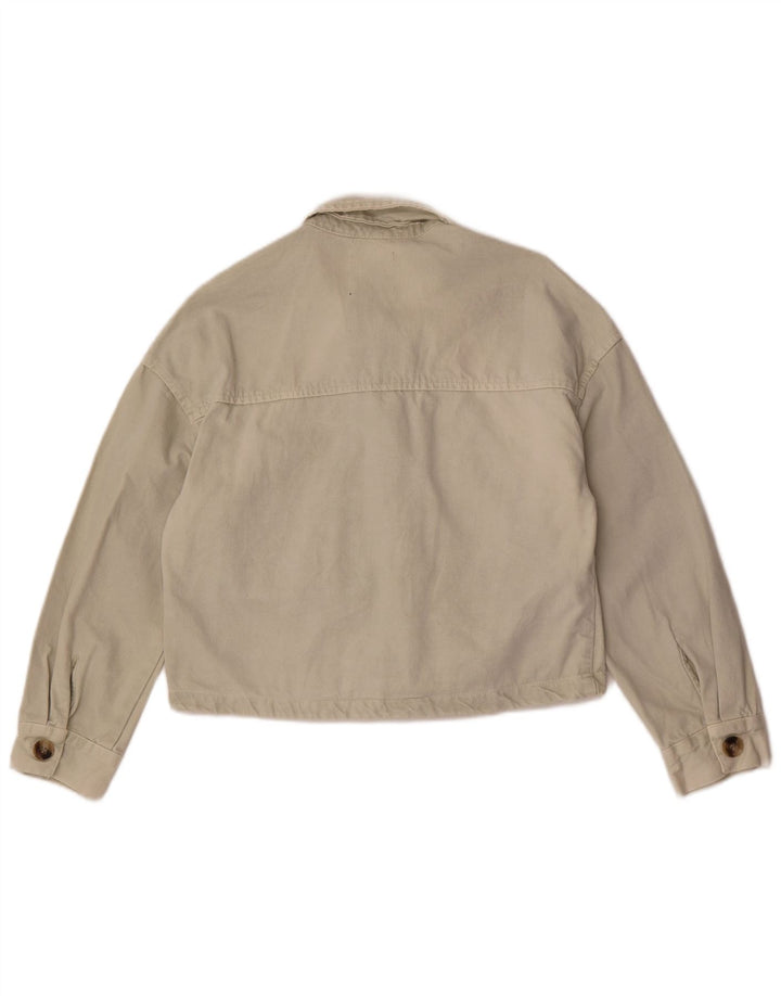 Zara Womens Crop Denim Jacket UK 10 Small Off White Bomuld
