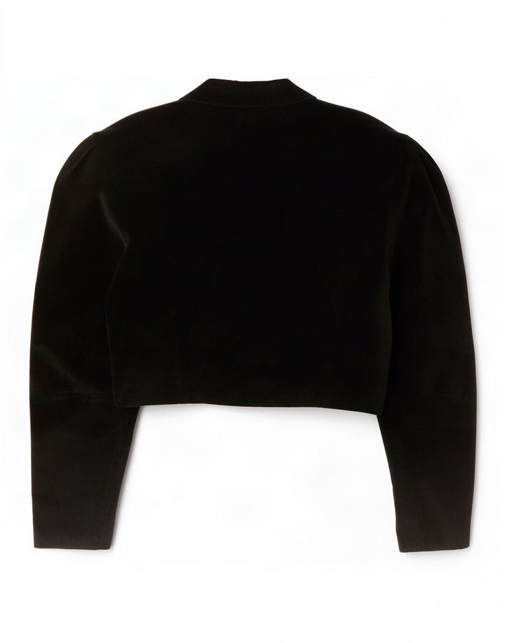 Vintage Dame Open Velvet Bolero Jacket IT 40 Small Black Bomuld