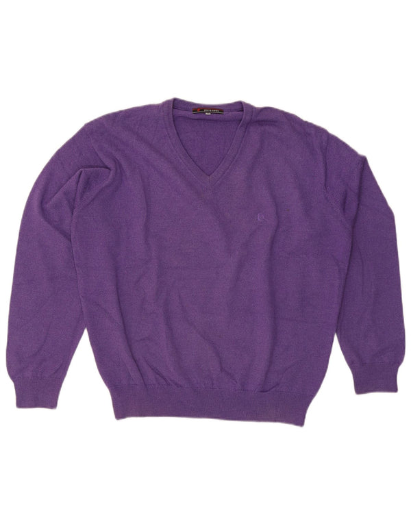 Pierre Cardin Mens V-Neck Jumper Sweater Small Purple Acrylic