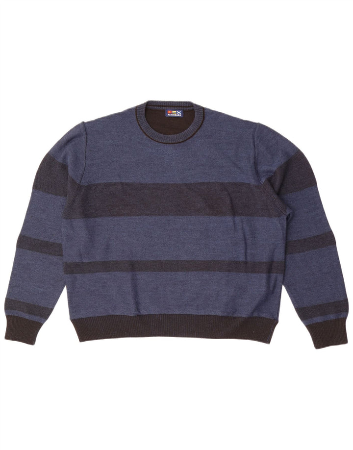 Re Del Mare Herre Crew Neck Jumper Sweater Stor Blå Stribet