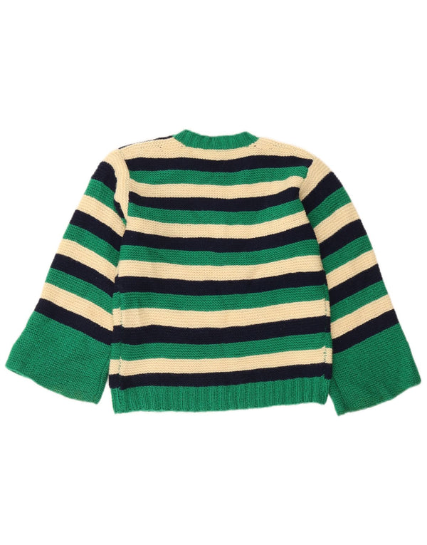 Vintage dame sweater med rund hals DK 10 lille grøn stribet