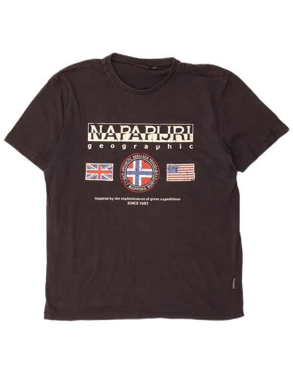 NAPAPIJRI Herre Geografisk Grafisk T-Shirt Top Stor Sort Bomuld