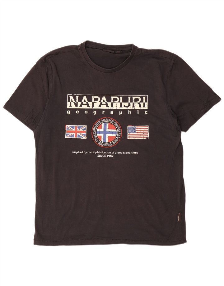 NAPAPIJRI Herre Geografisk Grafisk T-Shirt Top Stor Sort Bomuld