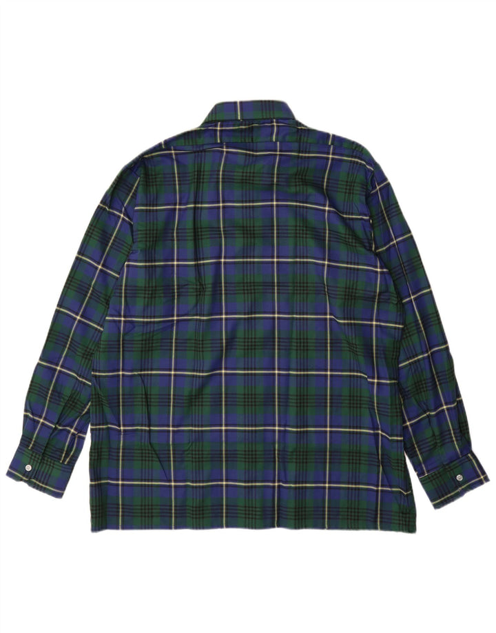 Vintage herre flannel skjorte str. 43 XL blå ternet polyester