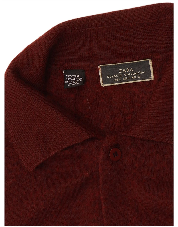 Zara Herre Cardigan Sweater Stor rødbrun uld