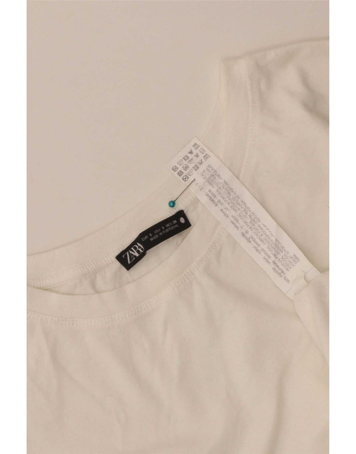 Zara Dame Oversized Bluse Top UK 10 Small White Bomuld