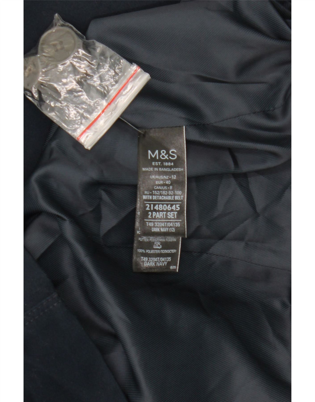 Marks & Spencer Trench Coat til kvinder UK 12 Mellem marineblå bomuld