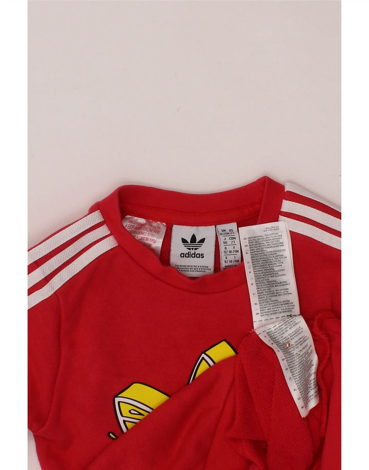 ADIDAS Baby Girls Grafisk Sweatshirt Jumper 18-24 måneder Pink Bomuld