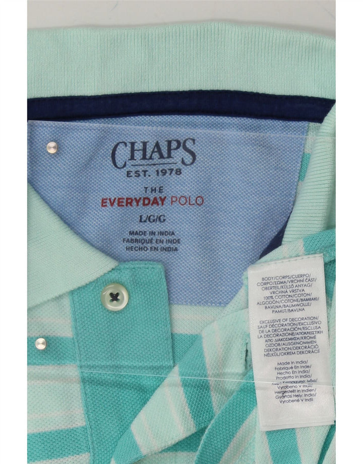 CHAPS Mens Polo Shirt Large Blue Striped Cotton Vintage Chaps and Second-Hand Chaps from Messina Hembry 