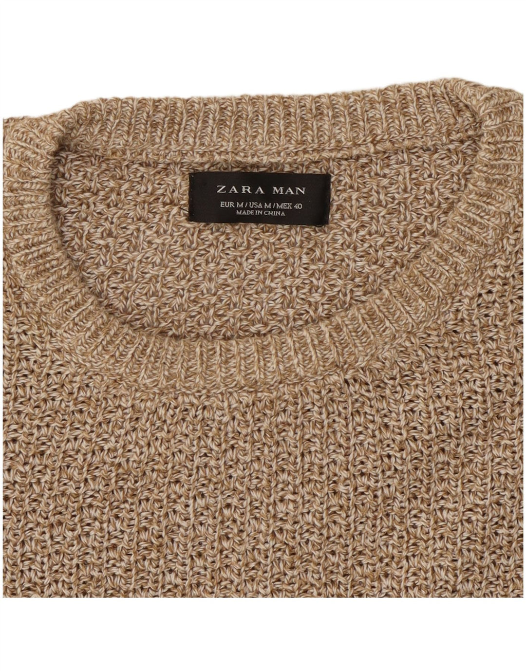 Zara Herre Crew Neck Jumper Sweater Medium Beige Flecked