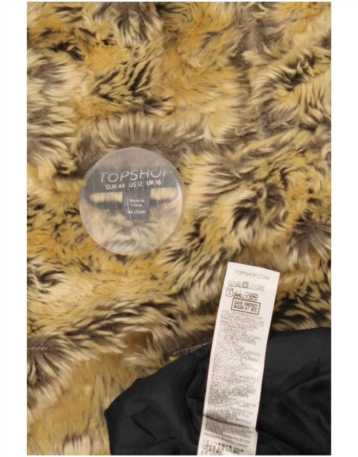 Topshop Sherpa Parkajakke med hætte til kvinder UK 16 Stor sort polyester