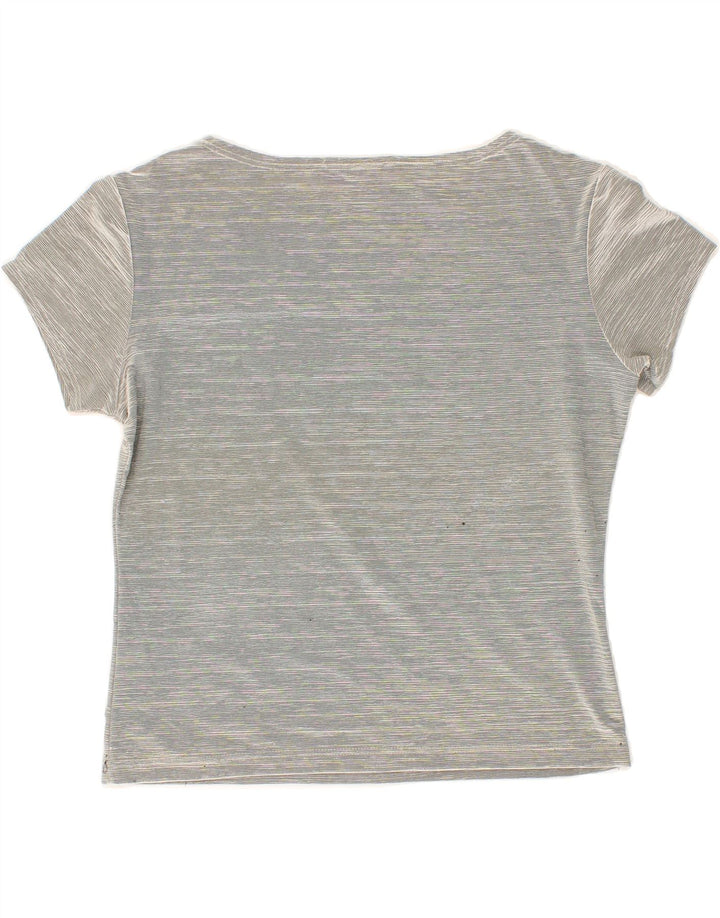 EMANUEL UNGARO Womens T-Shirt Top UK 16 Large Grey Pinstripe Polyester Vintage Emanuel Ungaro and Second-Hand Emanuel Ungaro from Messina Hembry 