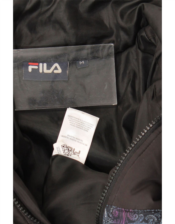Fila Dame Loose Fit Polstret Jakke UK 14 Medium Sort Paisley Polyester