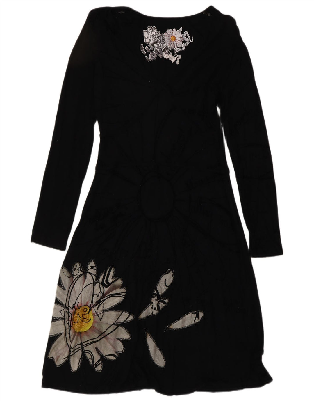 Desigual langærmet basiskjole til kvinder UK 14 Large Black Floral Viscose