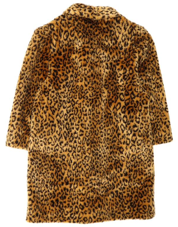 VINTAGE Dame Oversized Faux Fur Overcoat EU 40 Medium Brown Animal Print