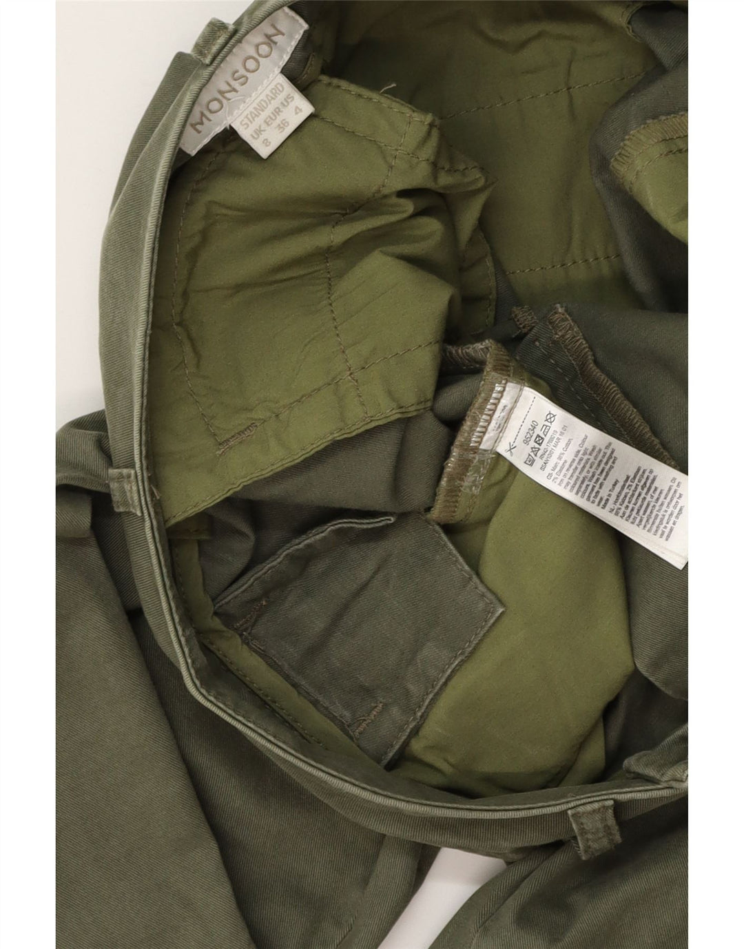 MONSOON Dame Slim Chino Bukser UK 8 Small W28 L28 Khaki Bomuld