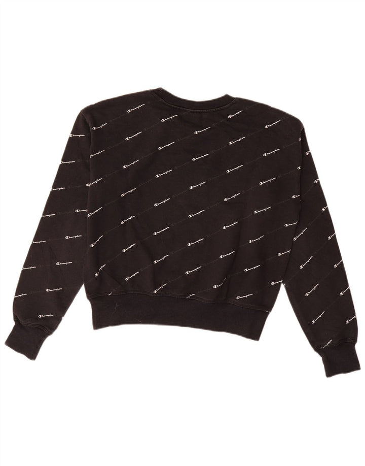 CHAMPION Dame Grafisk Sweatshirt Jumper UK 14 Medium Sort